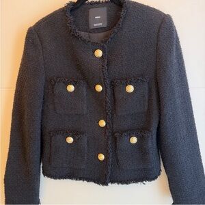 Mango Black Textured Blazer with Gold Buttons